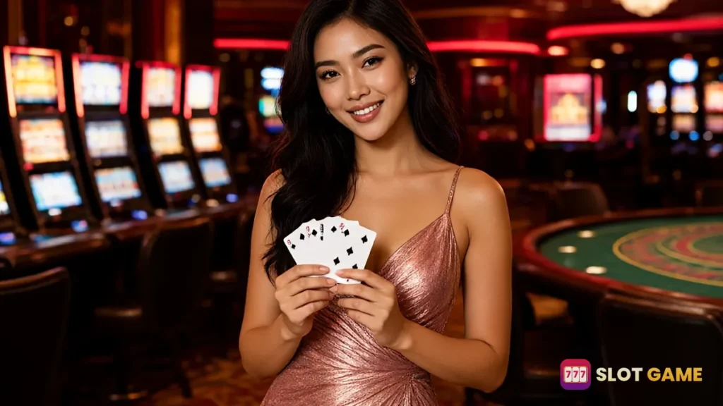 စလော့ RTP ခန့်မှန်း app ကို သံသယဖြင့် ကြည့်နေသော ကစားသူ